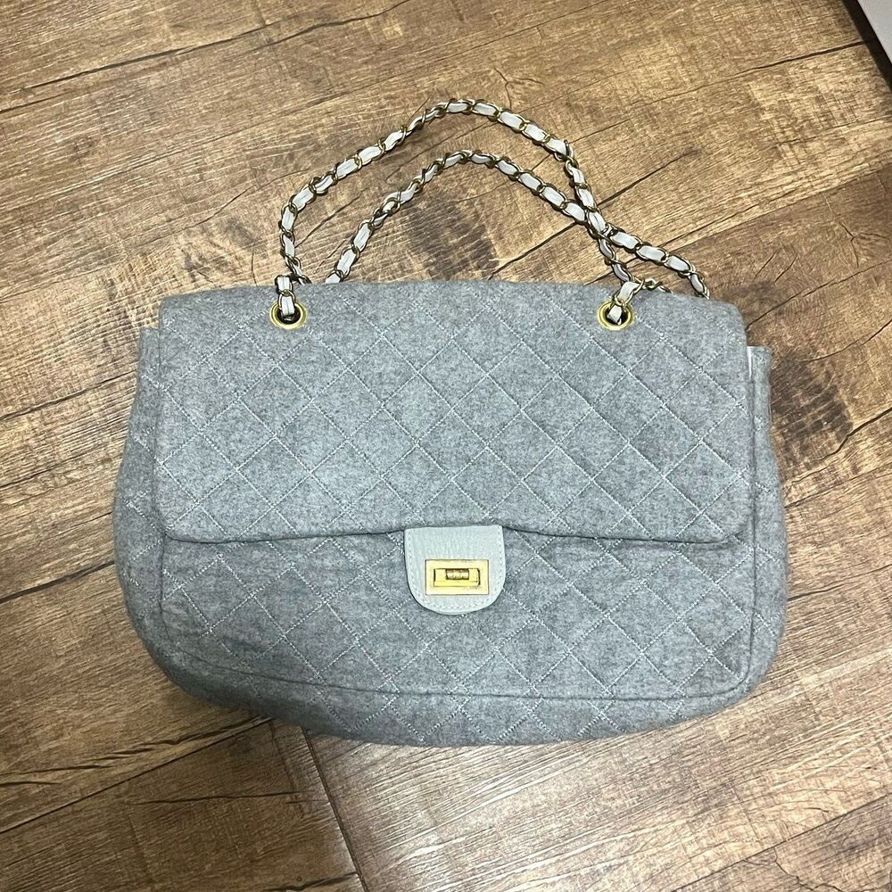 Grey gray quilted classic flap bag